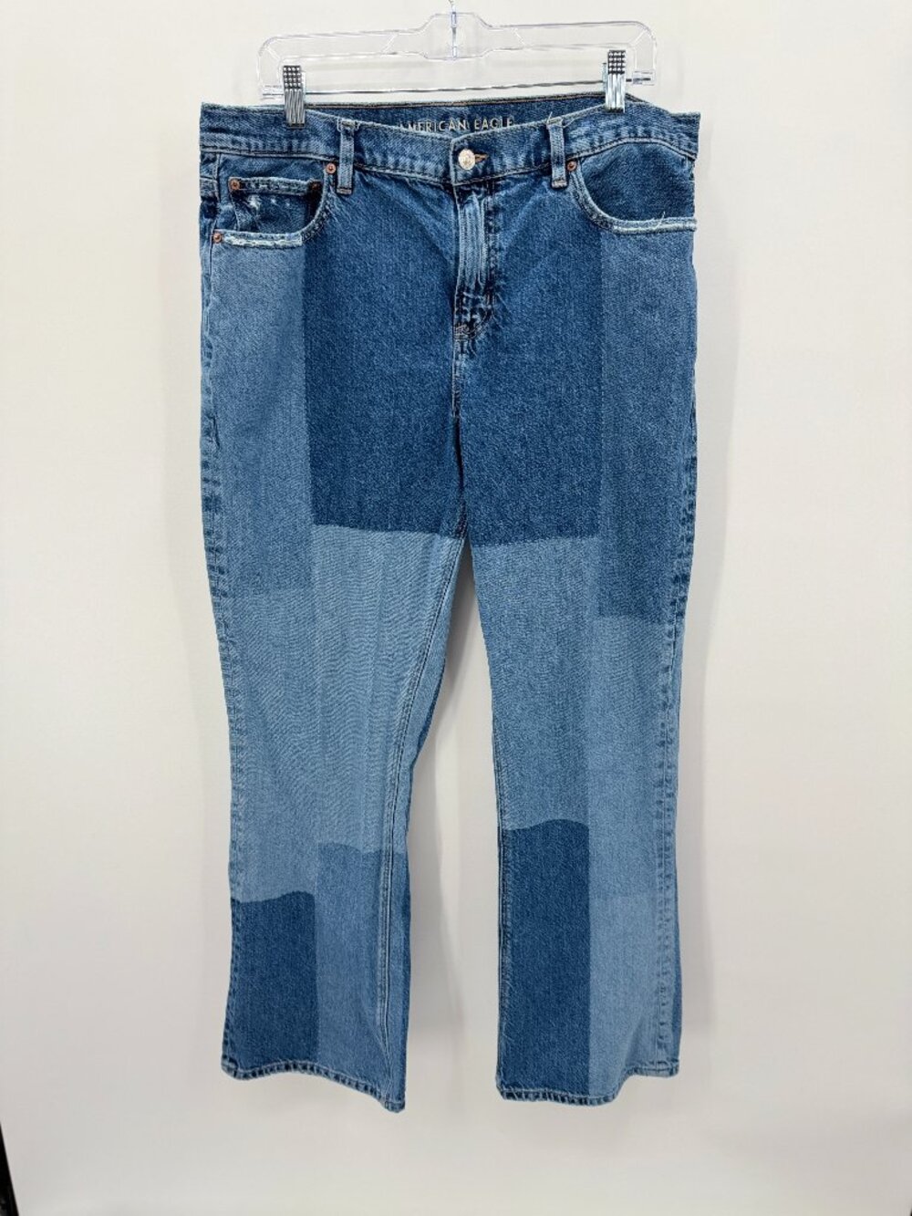 American Eagle Patchwork Straight Leg Jeans Size 16 Regular Two Tone Colorblock
